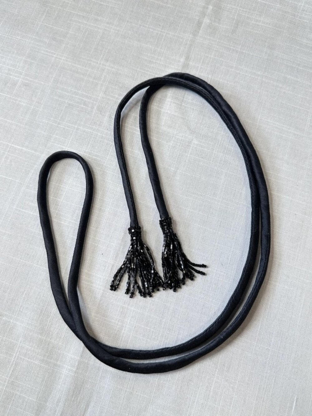 Vintage Black Beaded Tasselled Lariat Flapper Necklace